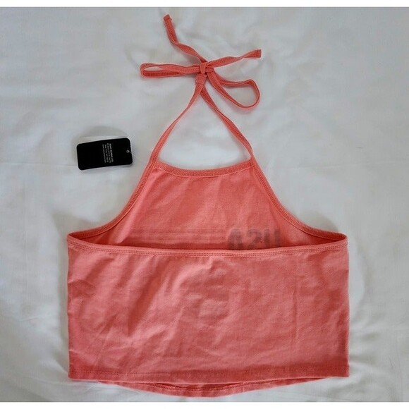 IML (NWT) Women's Pink USA Flag Cropped Graphic Halter Top Size: M - Picture 3 of 6